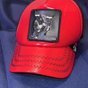 Goorin Bros The Farm Raging Bull Red Faux Leather Trucker Hat Snapback 101-1583